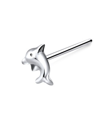 Dolphin Shaped Silver Straight Nose Stud NSKA-80